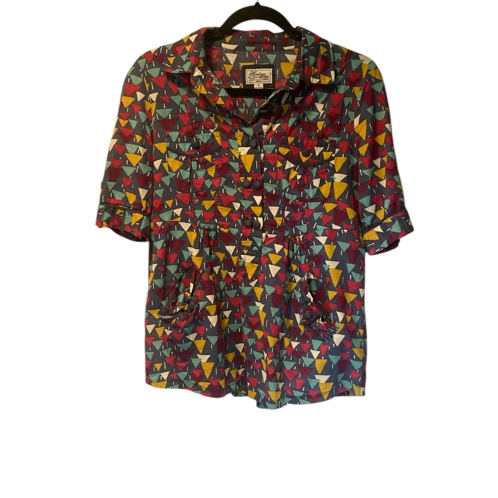 Vintage Colorful Geometric Print Blouse